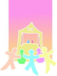 Bunte Darstellung eines Theaters